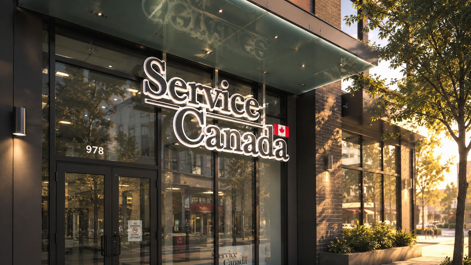 Service Canada building with illuminated sign