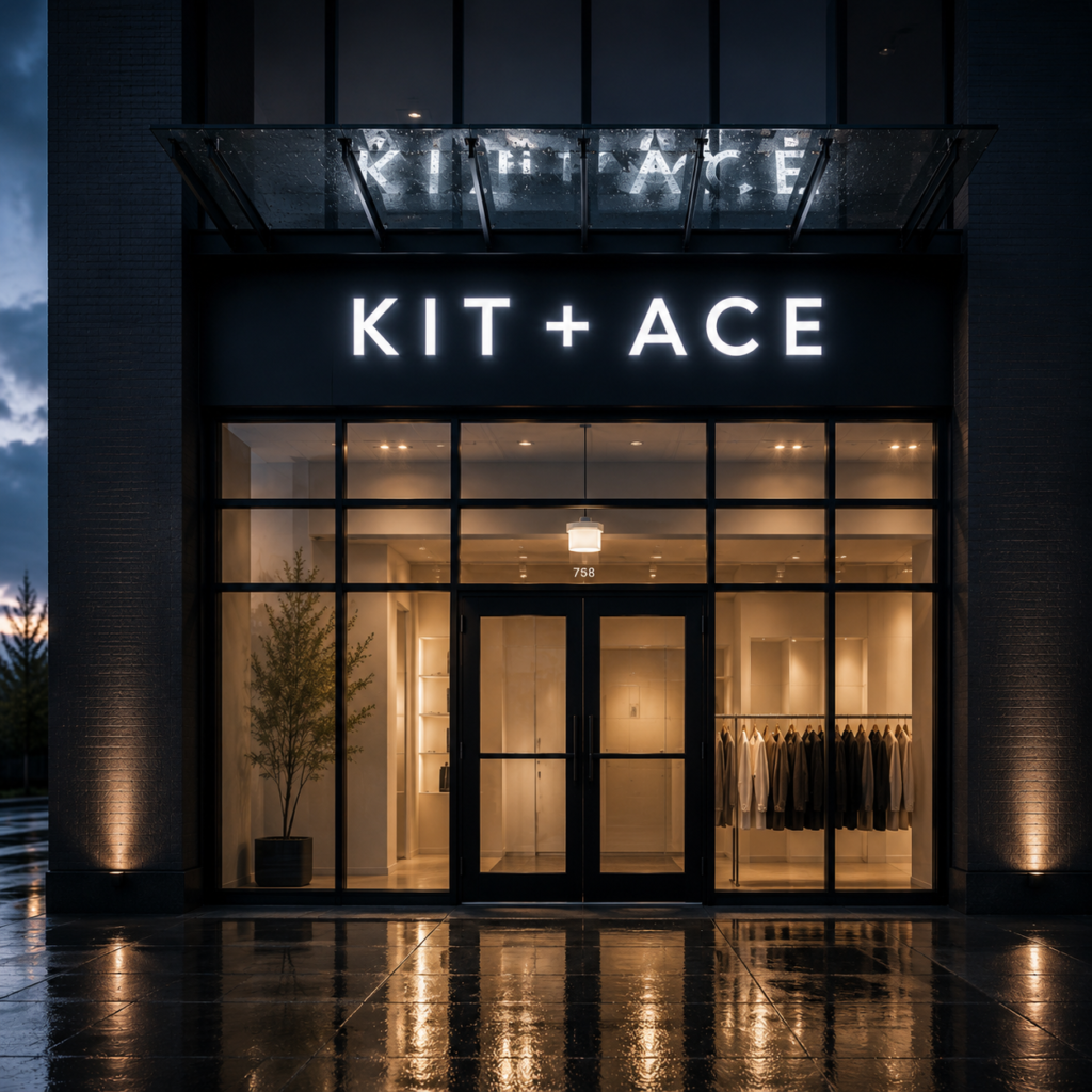 Kit and Ace storefront signage by Bridge Creative Studio
