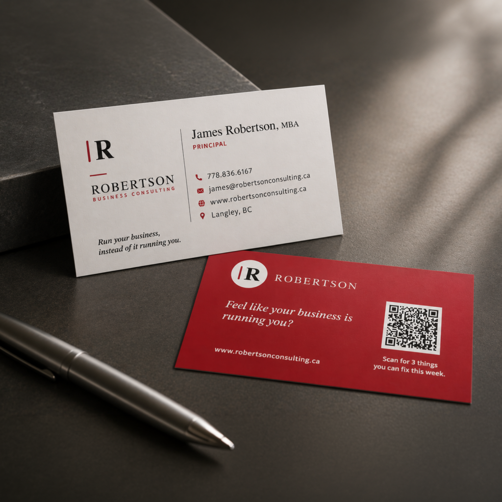 Roberson Consulting branded print materials by Bridge Creative Studio