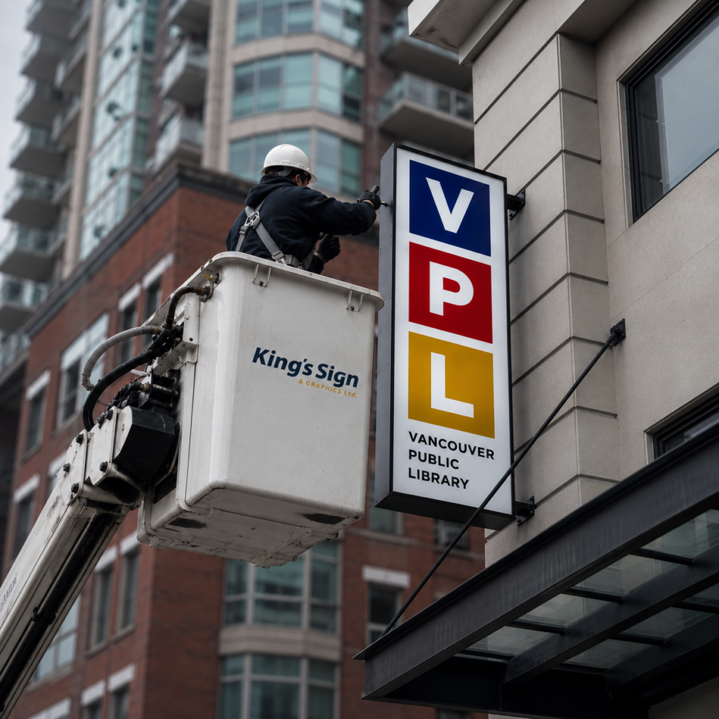 Vancouver Public Library signage installation by Bridge Creative Studio